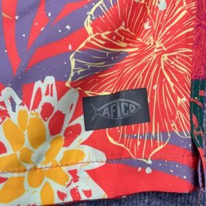 AFTCO Mens Fishing Board Shorts Coral Tropical Floral Print Orange Large